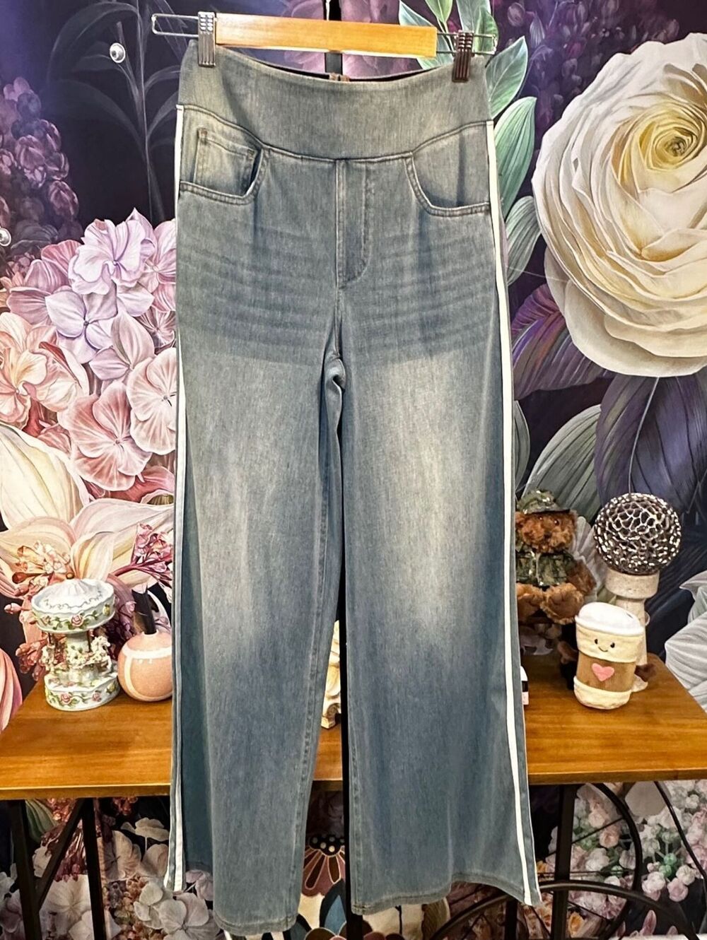 Halara S Petite Wide Leg Jeans Side Stripe Light Wash Y2K Sporty Streetwear NWOT